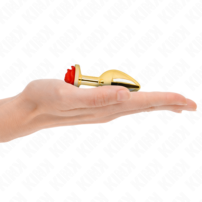 Gold Metal Anal Plug with Red Rose – Size S – 7.8×2.8 cm – KINK