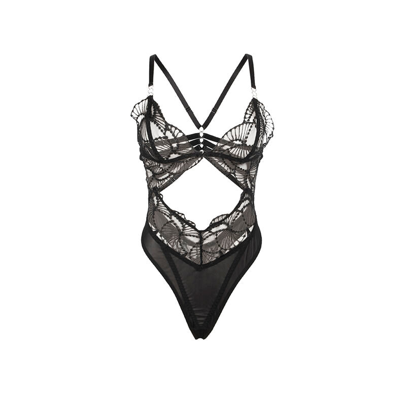 SUBBLIME - 955212 TRANSPARENT BODYSUIT WITH BLACK HOLLOW LACE S/M