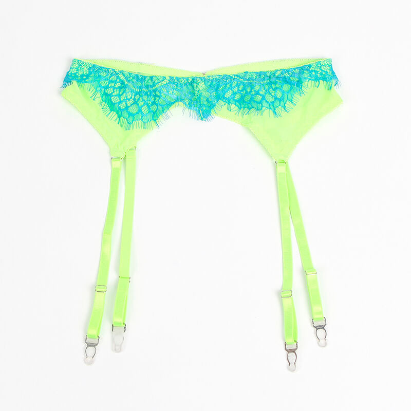 SUBBLIME - 955328 BRA SET WITH LACE AND GARTER LINES GREEN AND BLUE L/XL