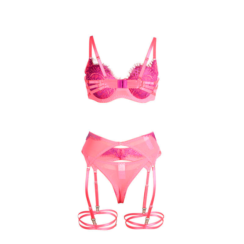 SUBBLIME - 955366 BRA SET WITH LACE AND GARTER LINES PINK AND PURPLE L/XL