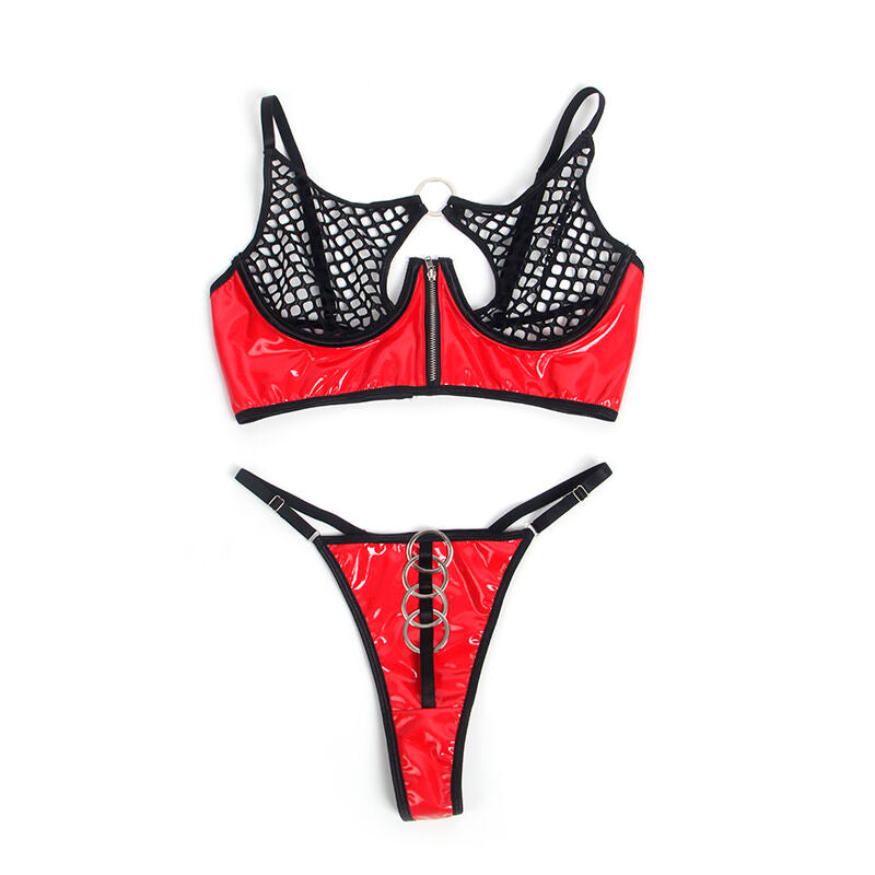 SUBBLIME - 955540 RED PATENT LEATHER MESH ZIPPER BRA SET L/XL
