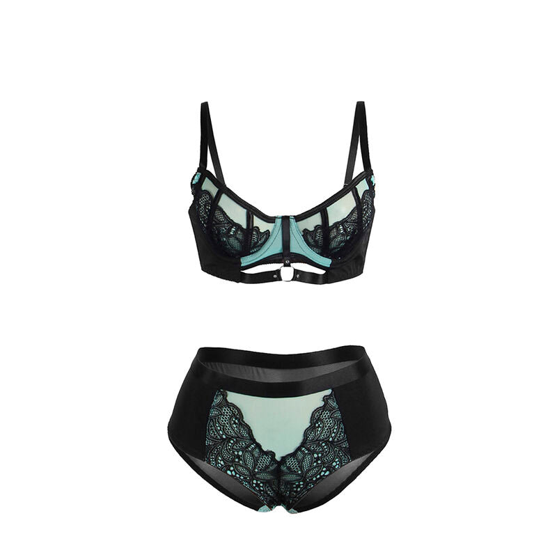 SUBBLIME - 955557 GREEN PATENT LEATHER MESH ZIPPER BRA SET S/M