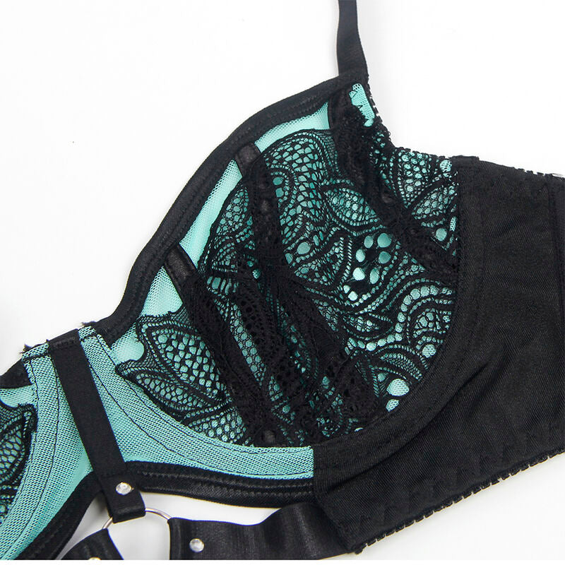 SUBBLIME - 955564 GREEN PATENT LEATHER MESH ZIPPER BRA SET L/XL
