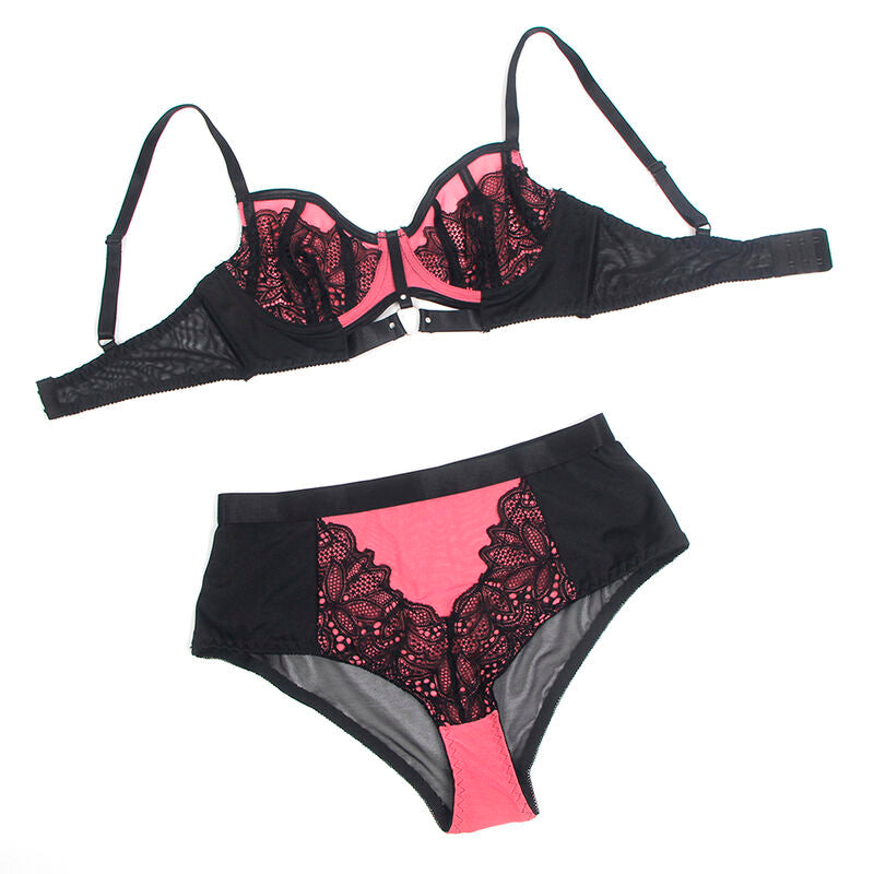 SUBBLIME - 955588 PINK PATENT LEATHER MESH ZIPPER BRA SET L/XL