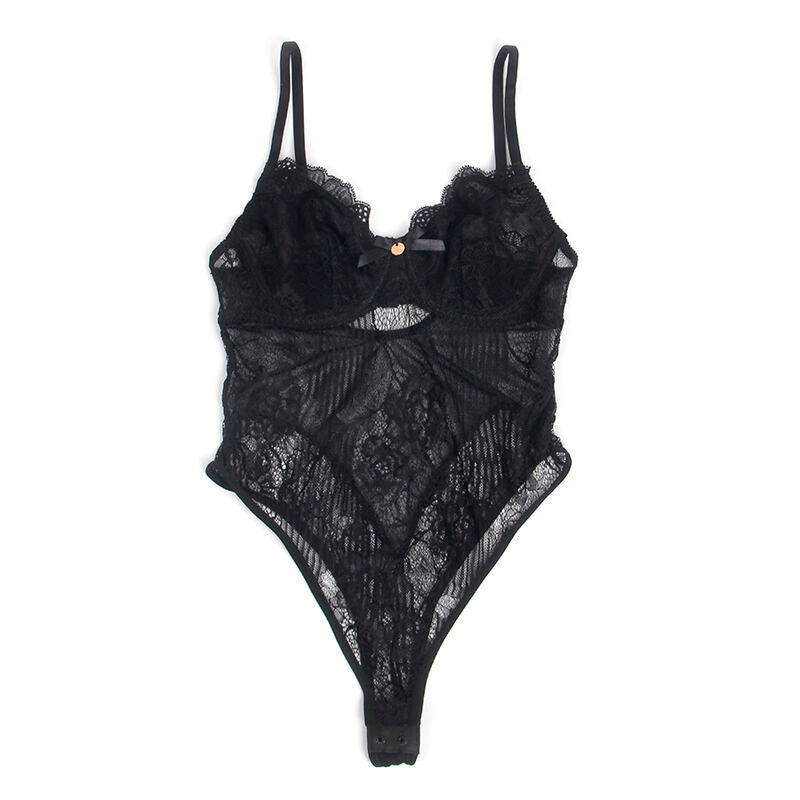 SUBBLIME - 955618 LACE BODYSUIT WITH BOTTOM CLOSURE BLACK S/M