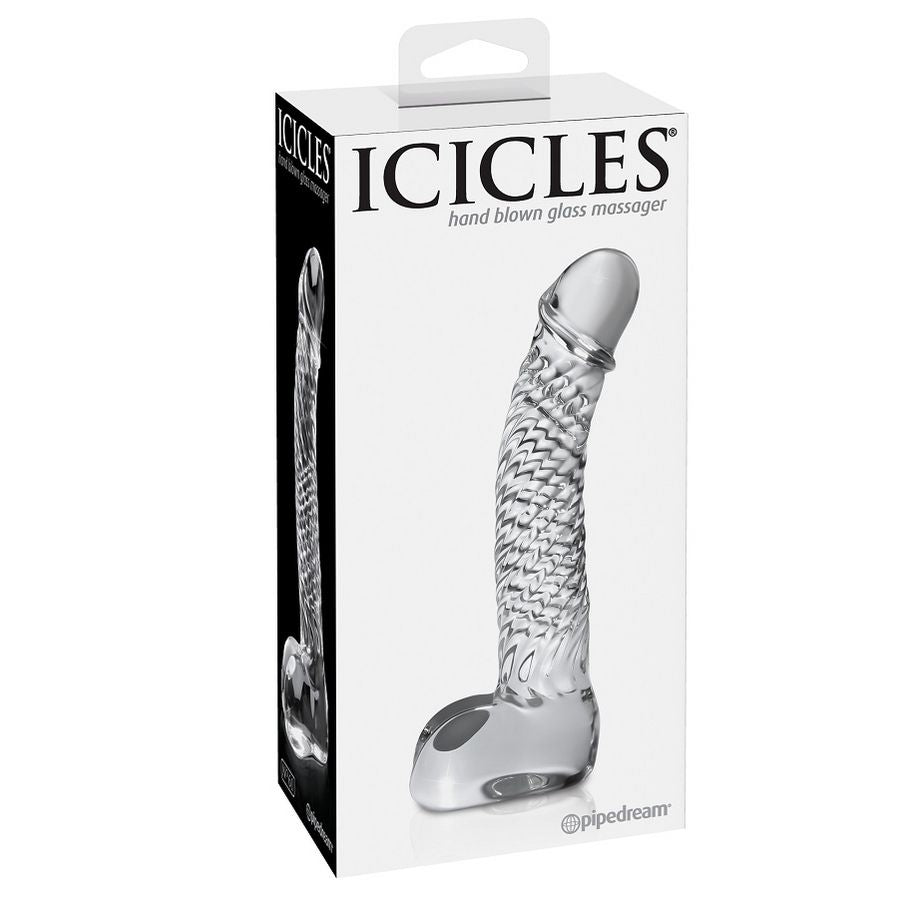 Curved Glass G/P-Spot Dildo with Flat Base | 13 cm × 3 cm insertable | ICICLES