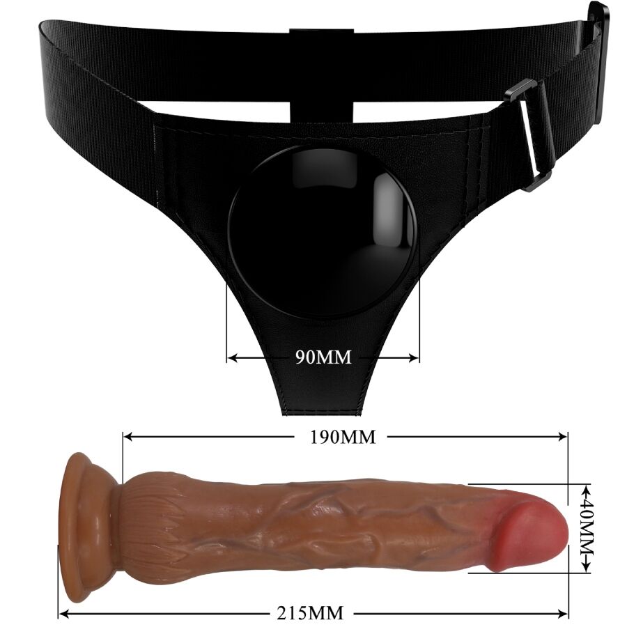 PRETTY LOVE - KYTON UNIVERSAL HARNESS BRIEFS WITH SQUIRTING DILDO 19 CM MULATO