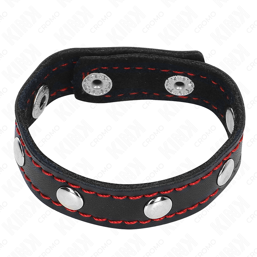 Red-Lined Leather Cock Ring • Snap-Pressure Closure (21 × 1.5 cm) | KINK