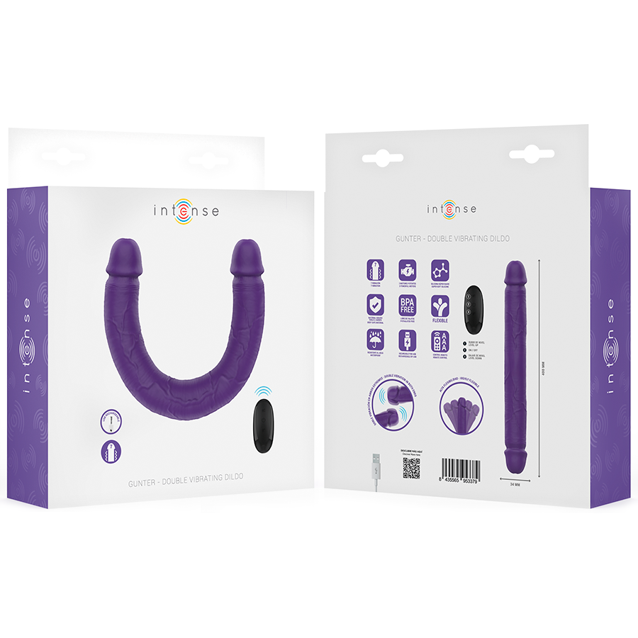 INTENSE - GUNTER DILDO DOUBLE VIBRATOR 40 CM PURPLE REMOTE CONTROL