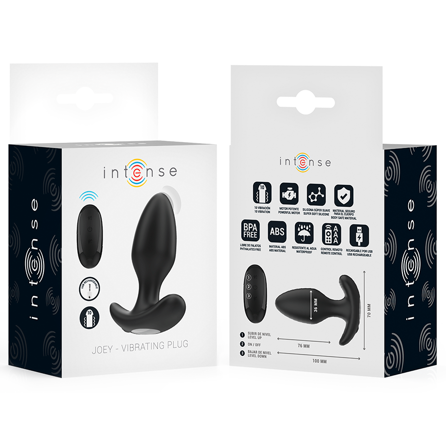 INTENSE - JOEY ANAL PLUG 10 VIBRATIONS BLACK REMOTE CONTROL