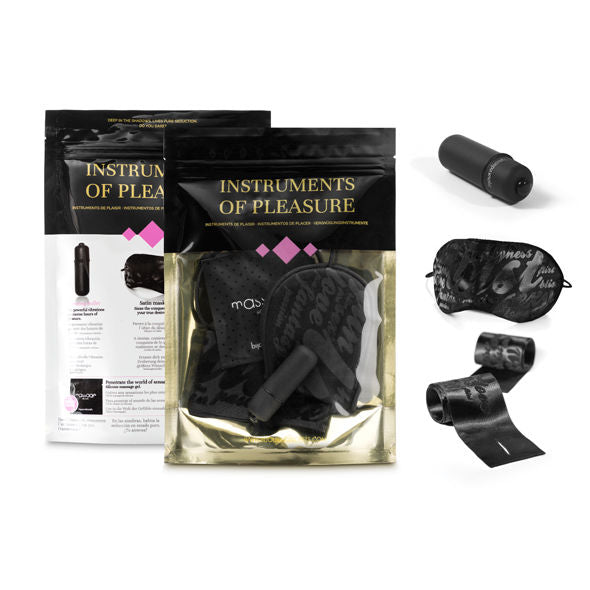 Violet sensual kit with satin cuffs, mask & bullet | BIJOUX