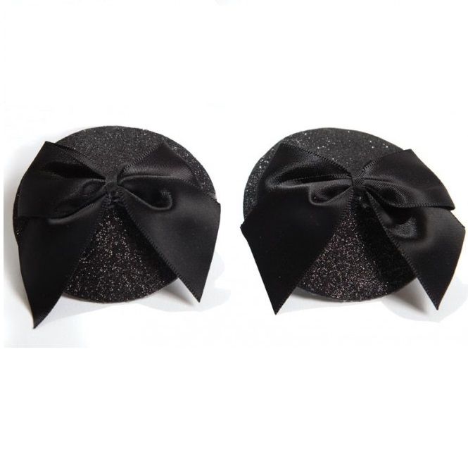 Burlesque Shiny Nipple Covers with Bow | 6 cm | BIJOUX