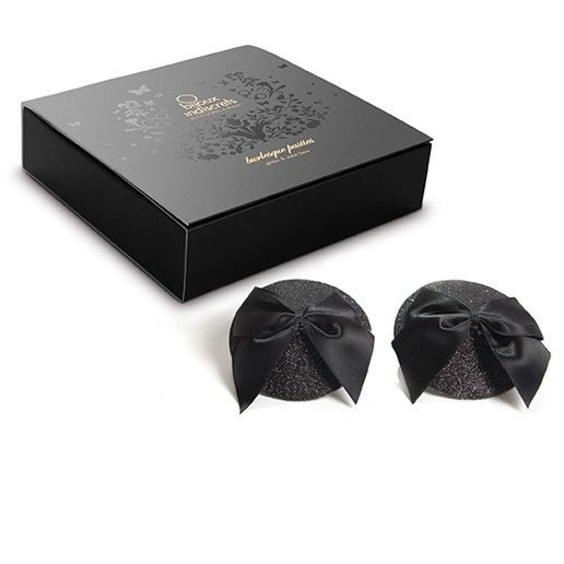 Burlesque Shiny Nipple Covers with Bow | 6 cm | BIJOUX