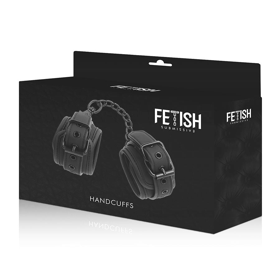 Black Vegan leather handcuffs with padded neoprene lining