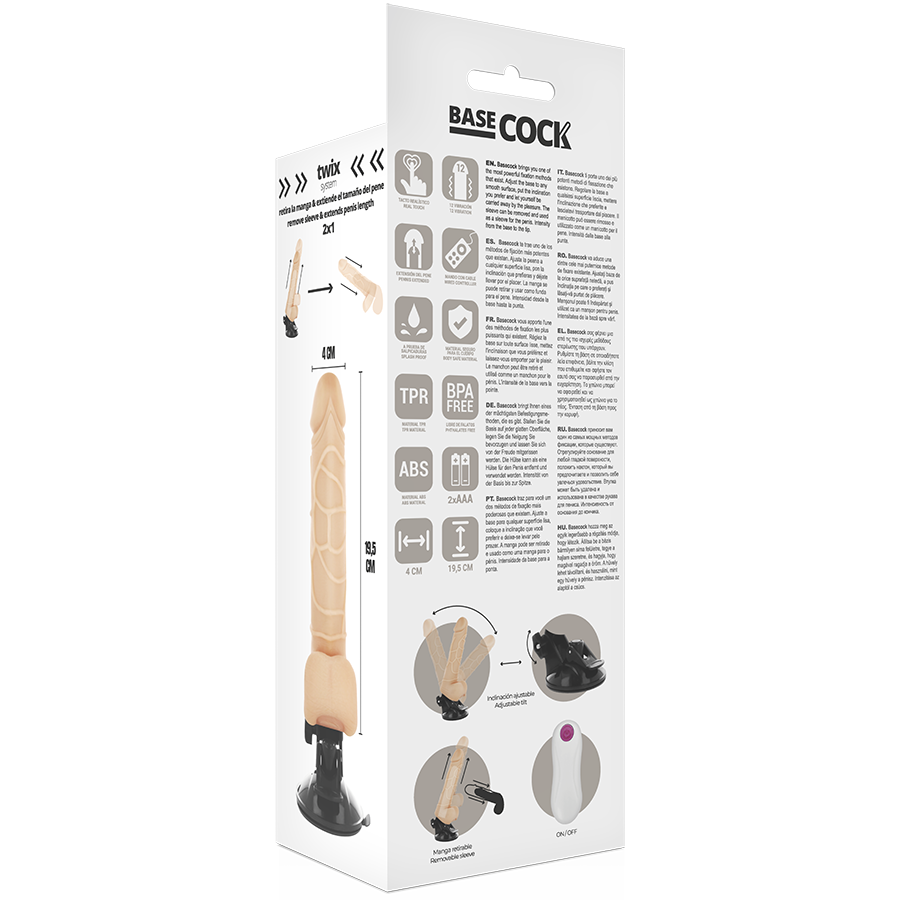 Realistic Vibrator with Testicles & Wired Remote Black | 19.5 cm x 4.0 cm | BASECOCK