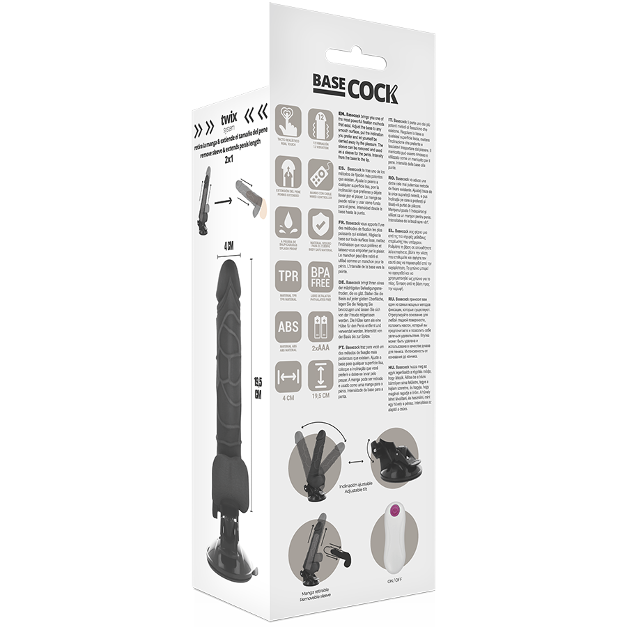Realistic Vibrator with Testicles & Wired Remote Black | 19.5 cm x 4.0 cm | BASECOCK