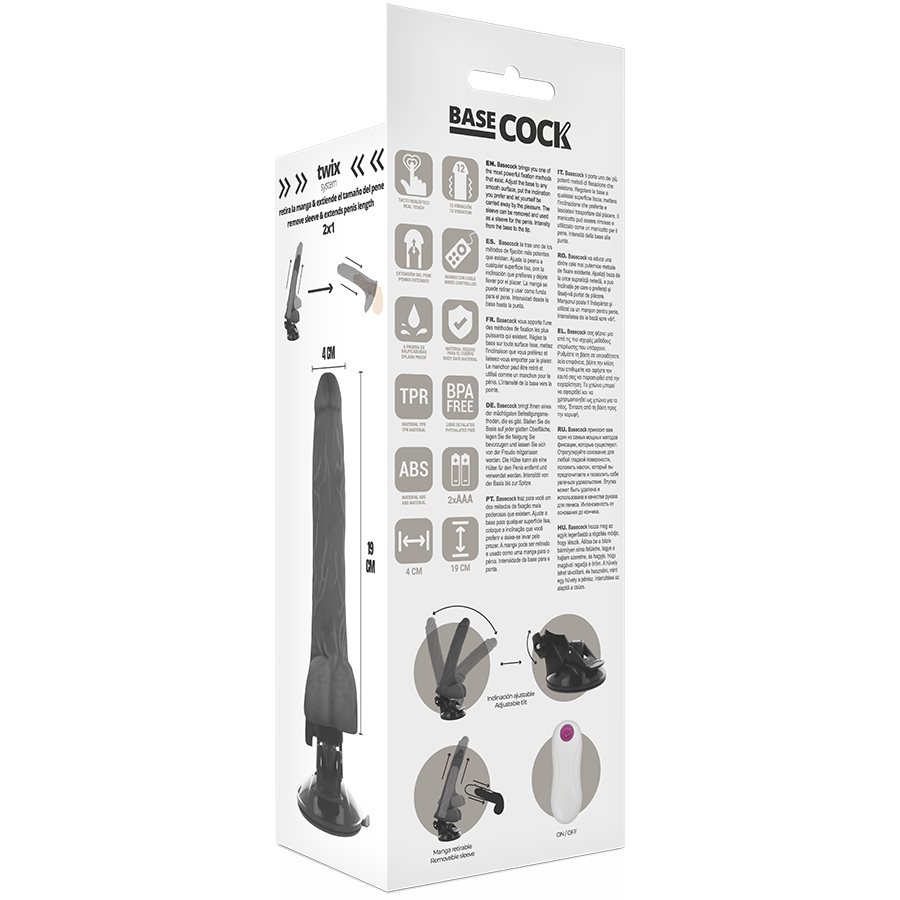 Realistic Vibrator with Wired Remote Black | 19.0 cm x 4.0 cm | Basecock