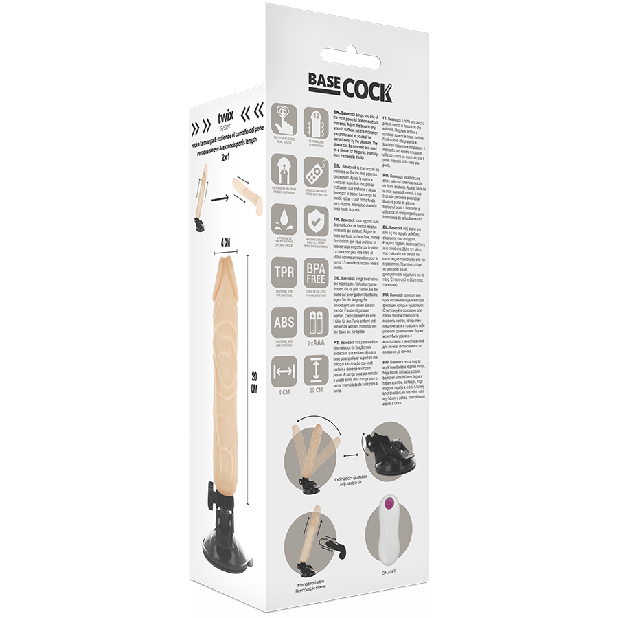 Realistic Vibrator with Wired Remote Black | 20.0 cm x 4.0 cm | Basecock
