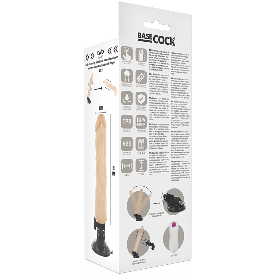 BASECOCK - REALISTIC VIBRATOR REMOTE CONTROL BLACK 21 CM -O- 4 CM