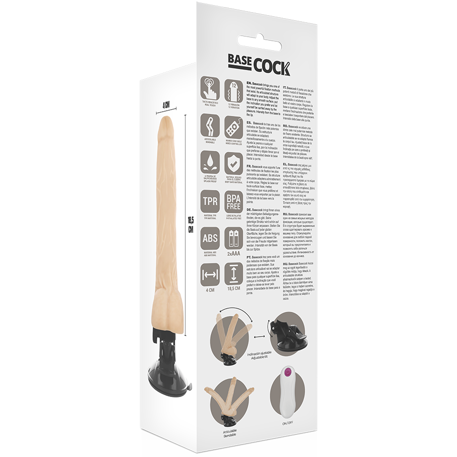 Realistic Articulated Vibrator with Wired Remote – Black | 18.5 cm x 4.0 cm | BASECOCK