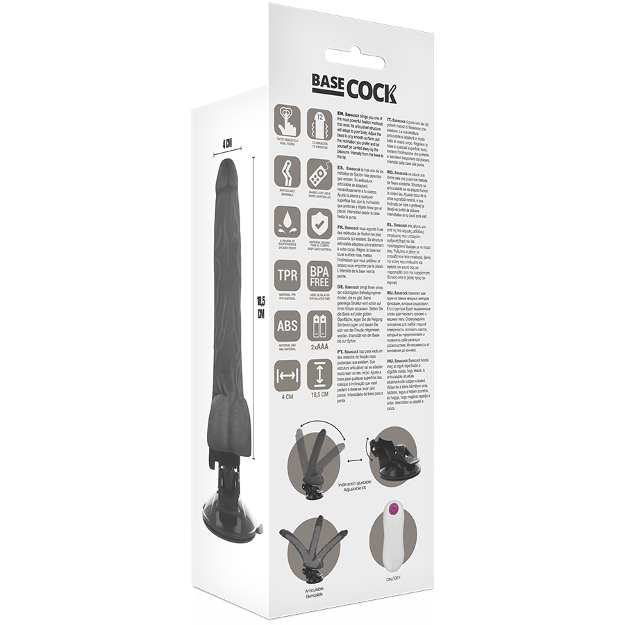 Realistic Articulated Vibrator with Wired Remote – Black | 18.5 cm x 4.0 cm | BASECOCK
