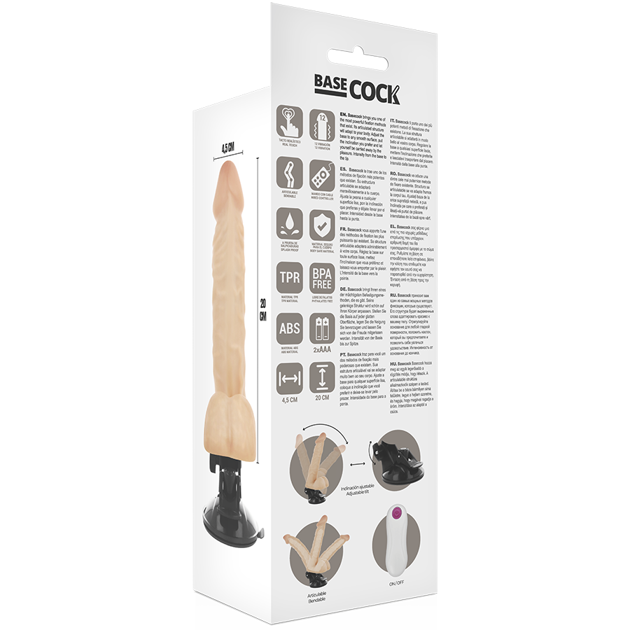 Poseable Realistic Vibrator with Remote | 20.0 cm x 4.5 cm | Black | BASECOCK