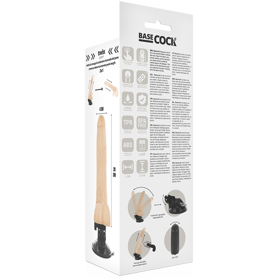 BASECOCK - REALISTIC BLACK REMOTE CONTROL VIBRATOR WITH TESTICLES 20 CM -O- 4 CM