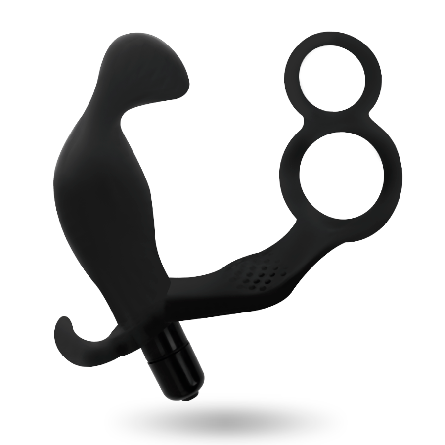 Anal Plug with Double Penis & Testicle Rings Black 11.4 × 4 cm – ADDICTED TOYS