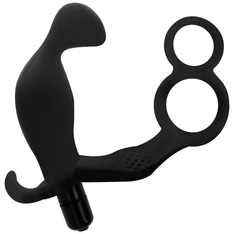 Anal Plug with Double Penis & Testicle Rings Black 11.4 × 4 cm – ADDICTED TOYS