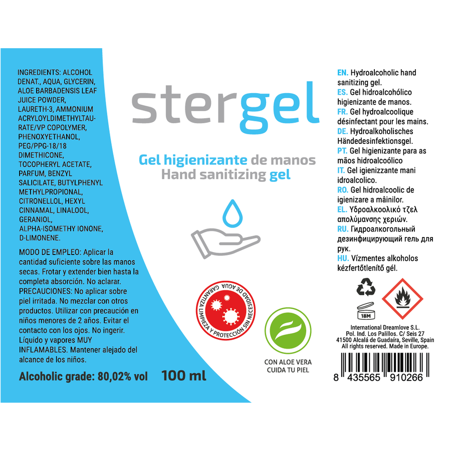 Hydroalcoholic Hand Sanitizing Gel with Aloe Vera | 100 ml | STERGEL