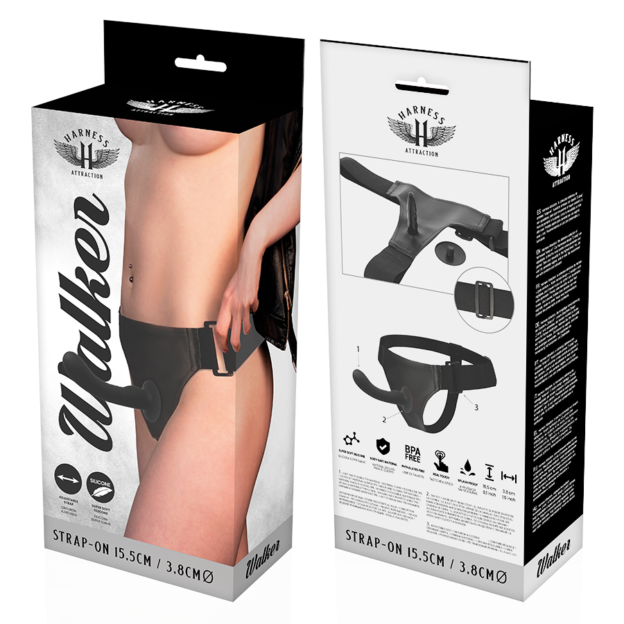G-Spot Strap-On Harness with Curved Silicone Dildo | 15.5 cm x 3.8 cm | Harness Attraction Walker
