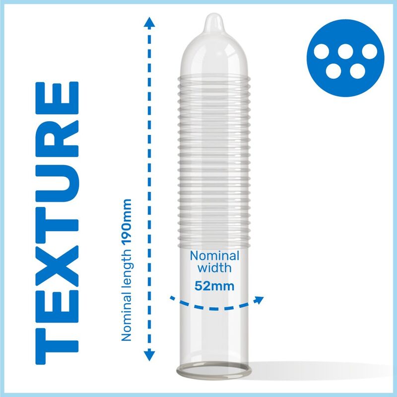 Ribbed & Dotted Condoms 190 mm × 52 mm – 3 Units – PASANTE