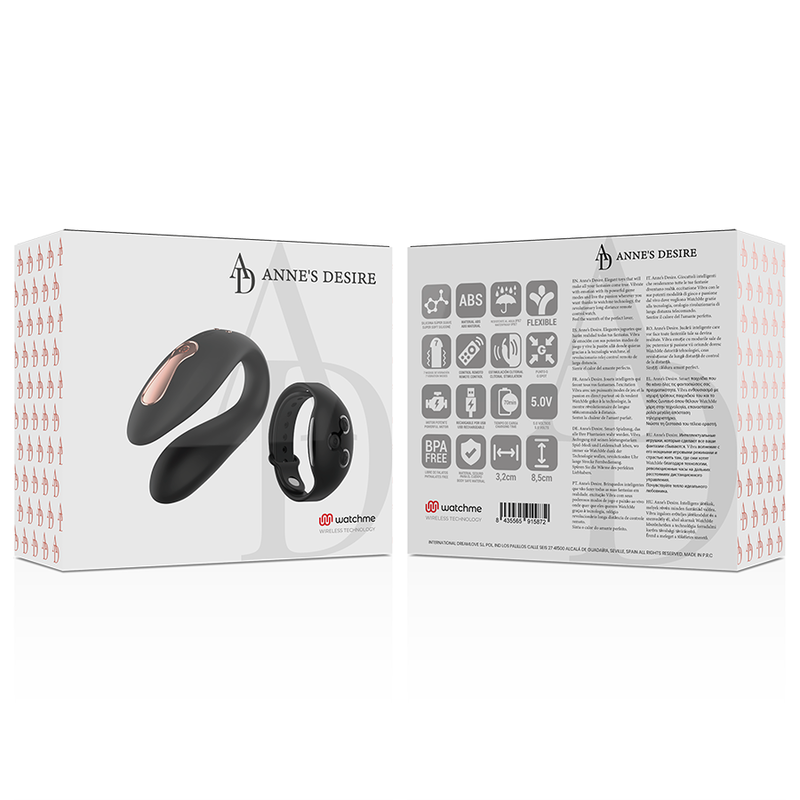 Anne’s Desire Dual Pleasure Couples Vibrator with WatchMe Remote | 8.5 cm x 3.2 cm | Black