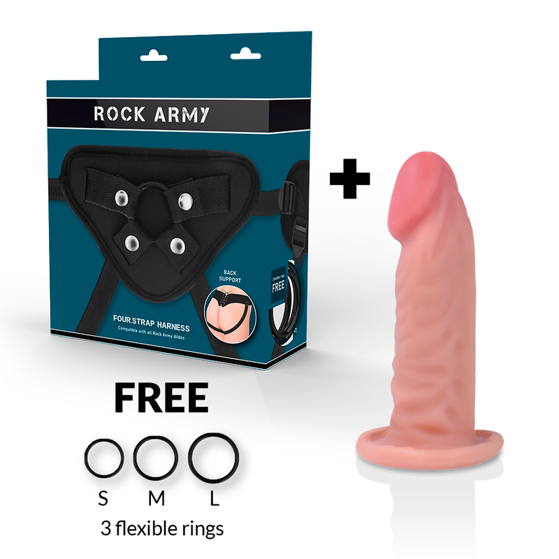 Harness + Dual-Density Realistic Dildo 14 cm x 4.46 cm - RockArmy Tiger